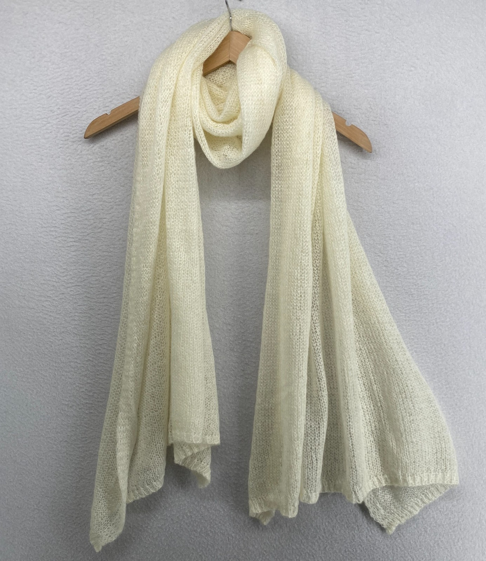 NINA KENDOSA Scarf Sheer Sweater Knit Shawl Wrap Rectangle Off White 16" x 92"